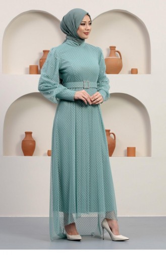 Mint Green Hijab Evening Dress 14369