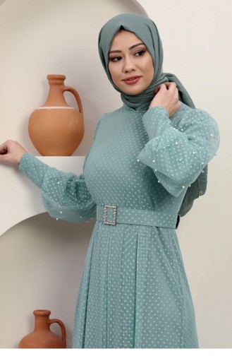 Mint Green Hijab Evening Dress 14369