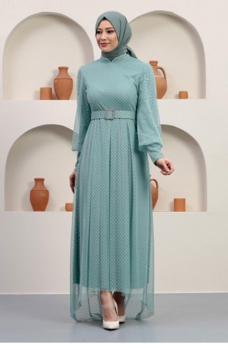 Mint Green Hijab Evening Dress 14369