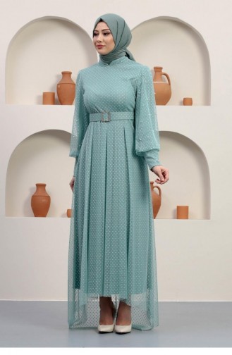 Mint Green Hijab Evening Dress 14369