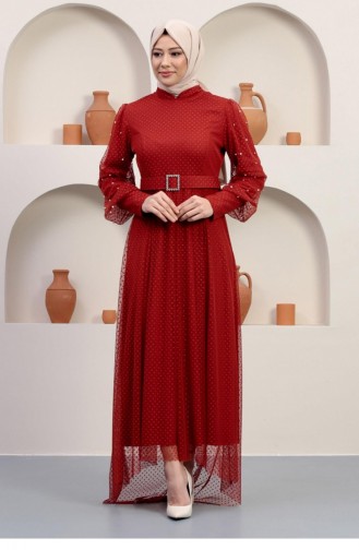 Brick Red Hijab Evening Dress 14370