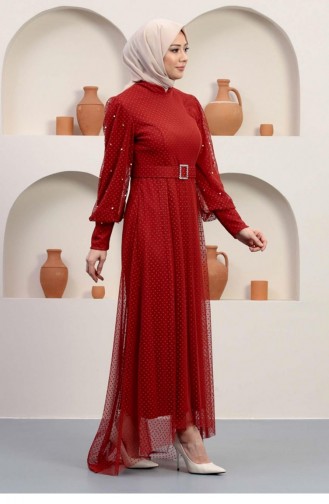 Brick Red Hijab Evening Dress 14370