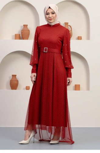 Brick Red Hijab Evening Dress 14370