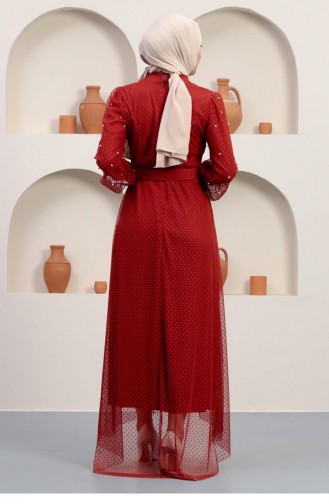 Brick Red Hijab Evening Dress 14370