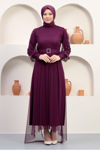 Plum Hijab Evening Dress 14371