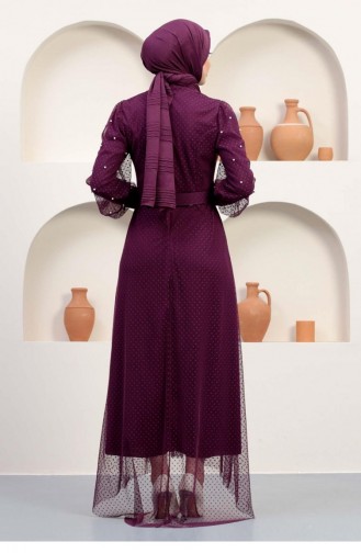 Plum Hijab Evening Dress 14371