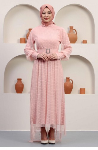 Powder Hijab Evening Dress 14373