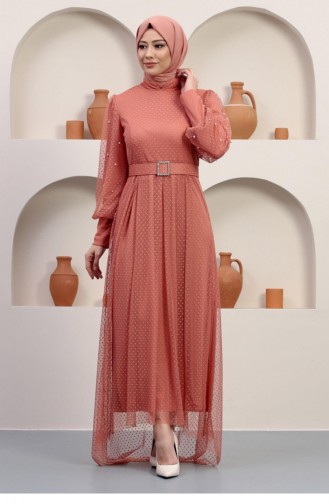 Salmon Hijab Evening Dress 14375