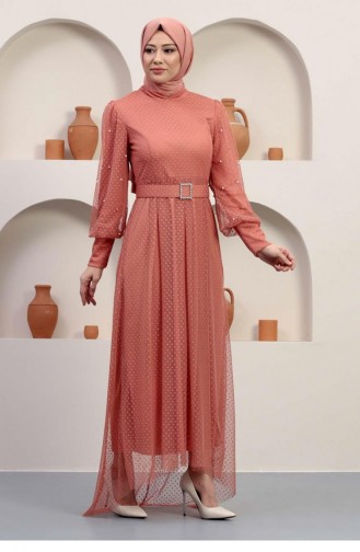 Salmon Hijab Evening Dress 14375