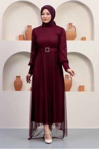 Weinrot Hijab-Abendkleider 14376