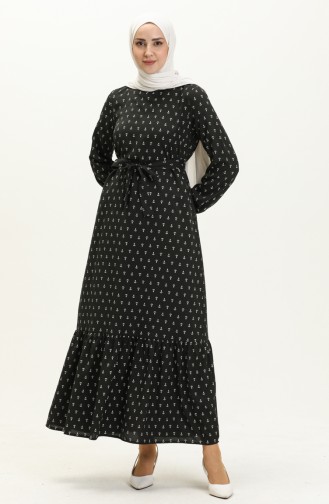 Anchor Print Shirred Dress 2055-01 Black 2055-01