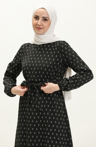 Anchor Print Shirred Dress 2055-01 Black 2055-01