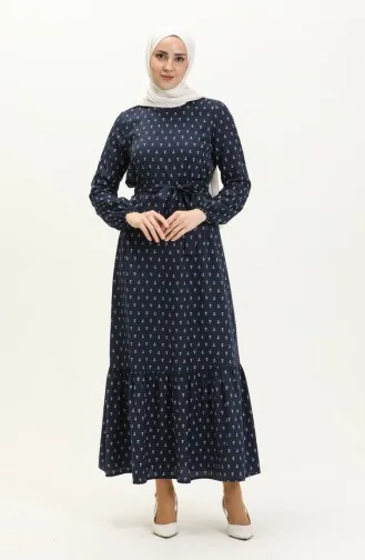 Gerafftes Kleid mit Ankermuster 2055-02 Marineblau 2055-02