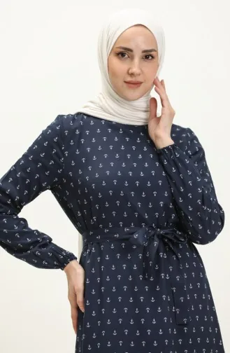 Gerafftes Kleid mit Ankermuster 2055-02 Marineblau 2055-02