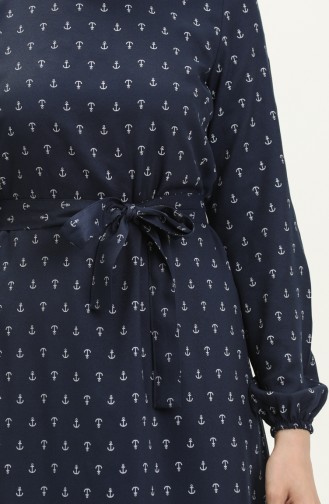 Gerafftes Kleid mit Ankermuster 2055-02 Marineblau 2055-02