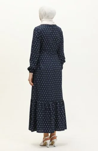 Gerafftes Kleid mit Ankermuster 2055-02 Marineblau 2055-02