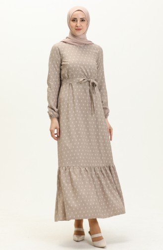 Anchor Print Shirred Dress 2055-03 Mink 2055-03