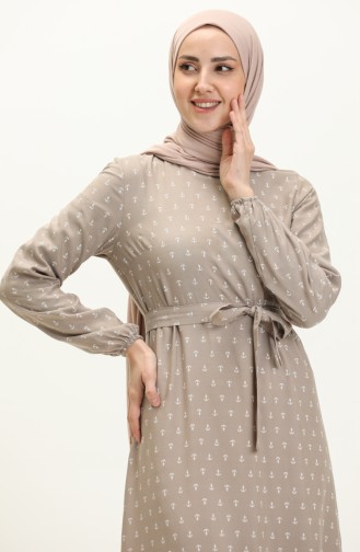 Anchor Print Shirred Dress 2055-03 Mink 2055-03