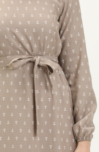 Anchor Print Shirred Dress 2055-03 Mink 2055-03