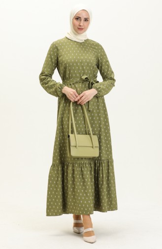 Anchor Print Shirred Dress 2055-04 Green 2055-04