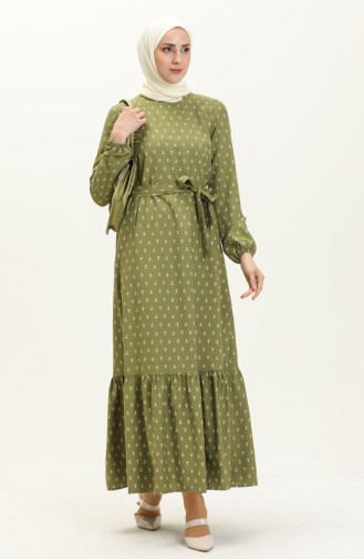 Anchor Print Shirred Dress 2055-04 Green 2055-04