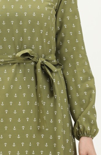 Anchor Print Shirred Dress 2055-04 Green 2055-04