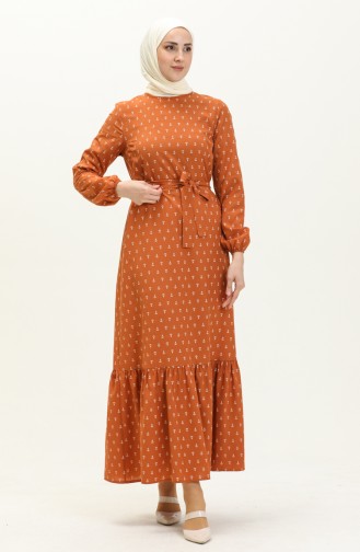 Anchor Print Shirred Dress 2055-06 Tan 2055-06