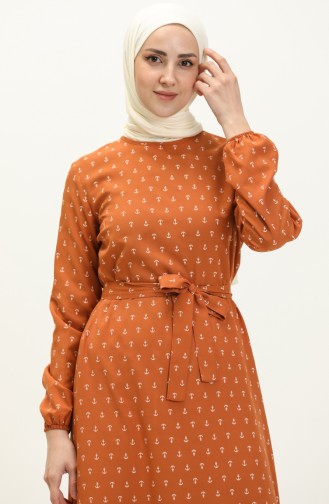 Anchor Print Shirred Dress 2055-06 Tan 2055-06