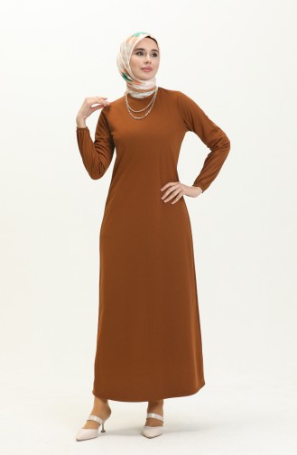 Basic Hijab Kleid mit elastischen Ärmeln 4158-02 Tabak 4158-02