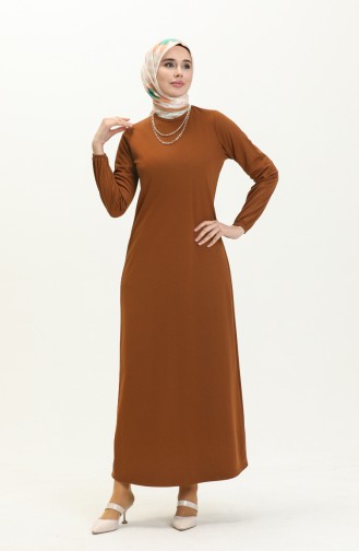 Elastic Sleeve Basic Hijab Dress 4158-02 Tan 4158-02