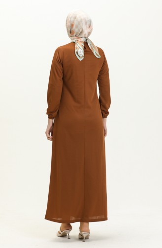 Elastic Sleeve Basic Hijab Dress 4158-02 Tan 4158-02