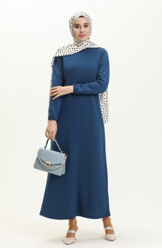Basic Hijab Kleid mit elastischen Ärmeln 4158-03 İndigo 4158-03