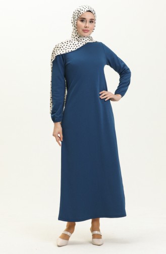 Basic Hijab Kleid mit elastischen Ärmeln 4158-03 İndigo 4158-03