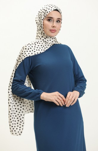Basic Hijab Kleid mit elastischen Ärmeln 4158-03 İndigo 4158-03