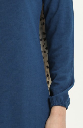 Basic Hijab Kleid mit elastischen Ärmeln 4158-03 İndigo 4158-03