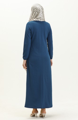 Basic Hijab Kleid mit elastischen Ärmeln 4158-03 İndigo 4158-03