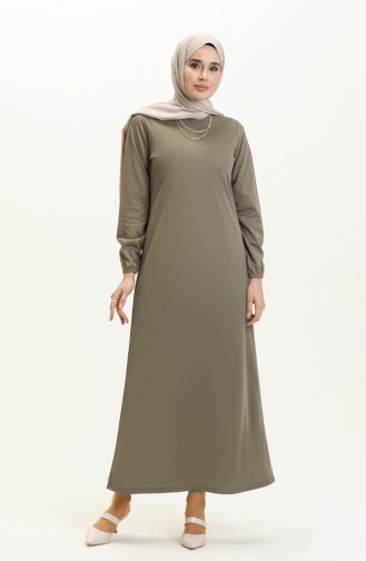 Elastic Sleeve Basic Hijab Dress 4158-04 Light Khaki 4158-04