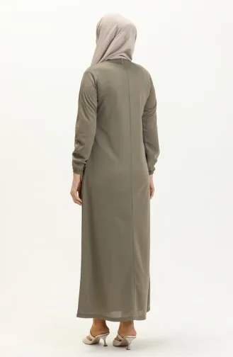 Basic Hijab Kleid mit elastischen Ärmeln 4158-04 Helles Khaki Grün 4158-04