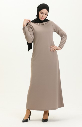 Basic Hijab Kleid mit elastischen Ärmeln 4158-05 Nerz 4158-05