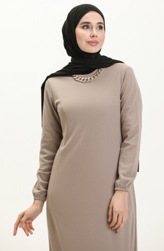 Basic Hijab Kleid mit elastischen Ärmeln 4158-05 Nerz 4158-05