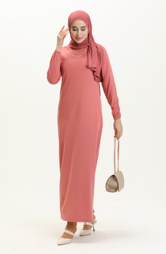 Elastic Sleeve Basic Hijab Dress 4158-06 Dusty Rose 4158-06