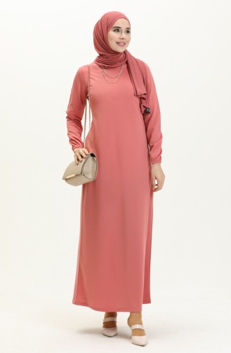 Basic Hijab Kleid mit elastischen Ärmeln 4158-06 Rose 4158-06