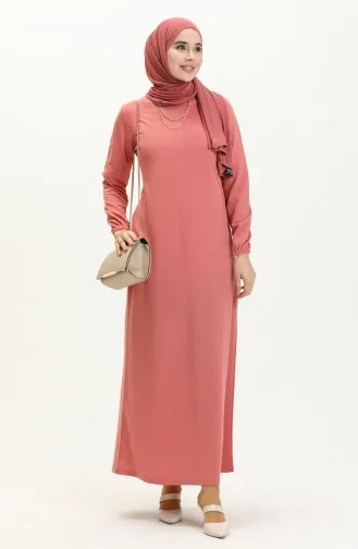 Basic Hijab Kleid mit elastischen Ärmeln 4158-06 Rose 4158-06
