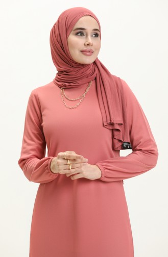 Basic Hijab Kleid mit elastischen Ärmeln 4158-06 Rose 4158-06