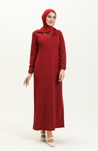Basic Hijab Kleid mit elastischen Ärmeln 4158-07 Burgunderrot 4158-07