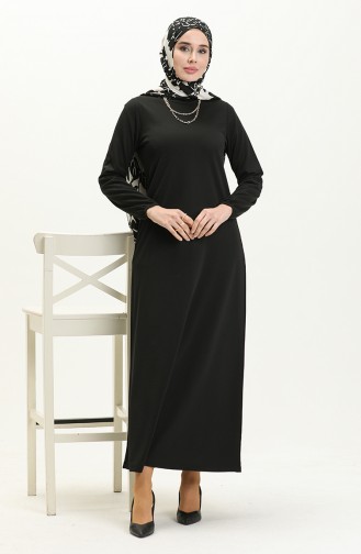 Basic Hijab Kleid mit elastischen Ärmeln 4158-08 Schwarz 4158-08