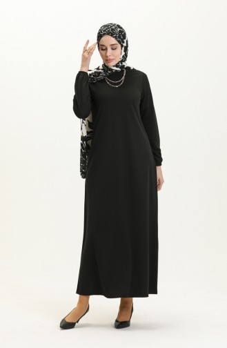 Elastic Sleeve Basic Hijab Dress 4158-08 Black 4158-08