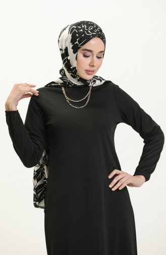Elastic Sleeve Basic Hijab Dress 4158-08 Black 4158-08