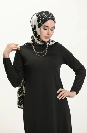 Basic Hijab Kleid mit elastischen Ärmeln 4158-08 Schwarz 4158-08