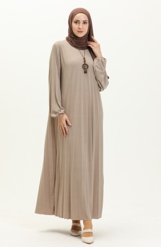 Pleated Sandy Necklace Dress 2023-09 Beige 2023-09